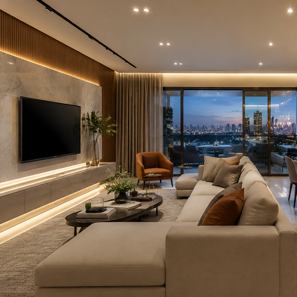 Sala automatizada com iluminação inteligente Focus Smart Home